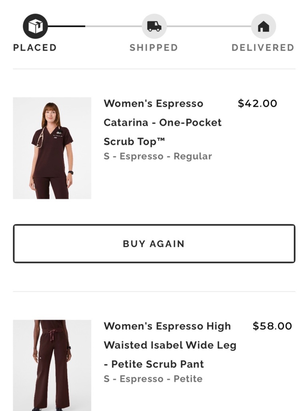 Figs Women's Espresso Catarina small and Isabel small petite, NWT